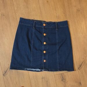 Celebrity Pink Dark Blue Denim Buttoned Pencil‎ Skirt